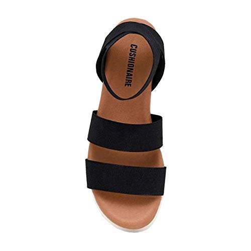 Cushionaire Women's Naomi Cork Wedge Sandal +Wide Widths Available Black, 8 #TOP5