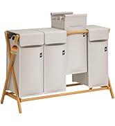 AdelDream Wasmand met 4 vakken, 200 liter, bamboe, wasverzamelaar voor vuile was, wassorteerder, hout, W...