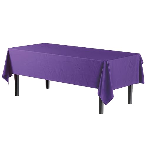 Image of Party Solids Purple Rectangular Plastic Tablecloth - 54x108 Inch, Pack of 24