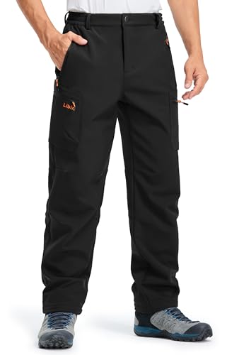 Libin Pantalones Trekking Hombre Senderismo Impermeables Termico Softshell Ski Invierno Pantalon de Esquí, Negro XXL