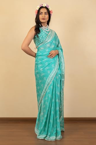Image of MIRCHI FASHION Women Saree Leheriya Print Chiffon | Lightweight Traditional Sari for Farewell and Wedding Ceremonies with Unstitched Blouse Piece