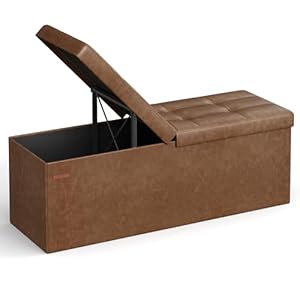 SONGMICS Storage Ottoman, 35 Gal., Storage Chest, Folding Footrest Bench, 660 lb Load Capacity, Synthetic Leather, 15 x 43 x 15 Inches, Coffee Brown ULSF075K01 SONGMICS Storage Ottoman 35 Gal Storage Chest Folding Footrest Bench 660 lb Load Capacity Synthetic Leather 15 x 43 x 15 Inches Coffee Brown ULSF075K01