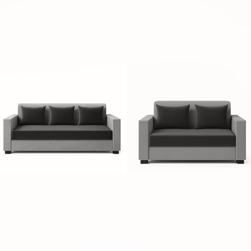 Image of FURNY Lexon 5 Seater Fabric 3+2 Sofa Set (Dark Grey-Light Grey) Premium Velvet Finish | Durable & Comfortable | Ideal for Living Room
