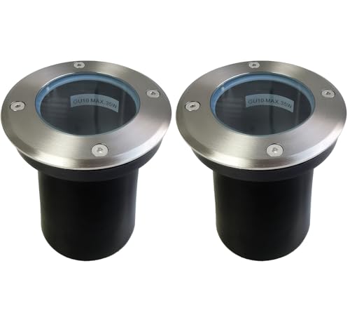 EBION Luci da terra per esterni, IP67, impermeabili, luci interrate GU10, per vialetti, vialetti, terrazze, gradini, giardini, max 35 W 240 V, confezione da 2