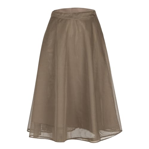 Women's Elegant Work Wear Wrap Skirt Casual High Waisted Button Midi Skirts Vintage A line Double Layered Mesh Skirt3
