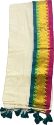 Image of Women's Mul Cotton Saree with Tassels | Soft Mulmul Saree | Woven Stripes & Zari Line | 5.5 Metres - Without Blouse