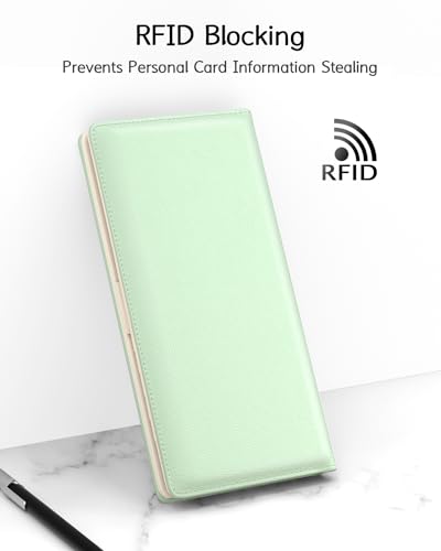 Image of Nipichsha Womens Wallet, RFID Slim Wallets for Women, Thin Ladies Credit Card Holder Purse, Cute Leather Bifold Clutch Billfold with 11 Card Slots & ID Window, Green