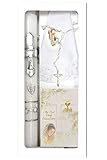 Lito First Communion Candle Set for Girls - White Silver Cross Candle Set Kit for Holy 1st Communion - English