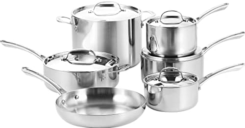 Bergner - Tri-Ply Stainless Steel Cookware Set - Induction Cookware - 11 Piece Pots and Pans Set - 1.5 qt Saucepan, 2 qt Saucepan, 3 qt Saucepan, 3.5 qt Sauté Pan, 8 qt Stockpot, and 10” Skillet