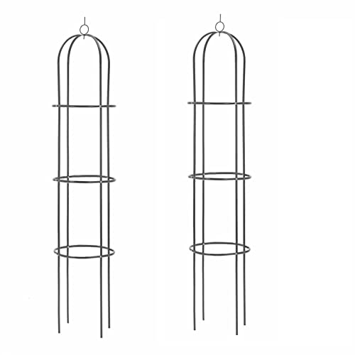 Trintion 2PCS Metal Garden Obelisk 1.9m Heavy Duty Tubular Plant Cage Climbing Plants Support for Roses Climbing Vines Flowers Vegetables Obelisk Decor