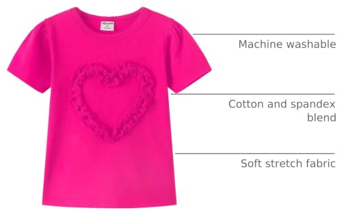 Image of Noomelfish Girls Ruffle Heart T-Shirts Cute Short Sleeve Tee Tops (3-12 Years)