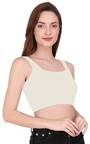 Image of THE BLAZZE 1044 Women's Cotton Basics Sexy Solid Square Neck Slim Sleeveless Saree Readymade Saree Bra Blouse Crop Top T-Shirt for Women