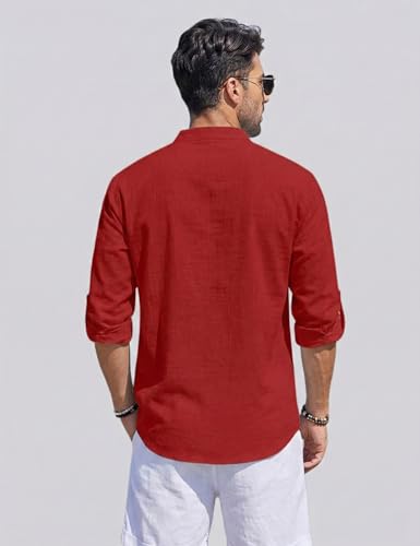 Image of Men's Cotton Blend Straight Kurta Shirt Combo with Mandarin Collar - Slim Fit Casual Short Kurti Set Featuring Textured Slub Fabric and Roll-Up Full Sleeves