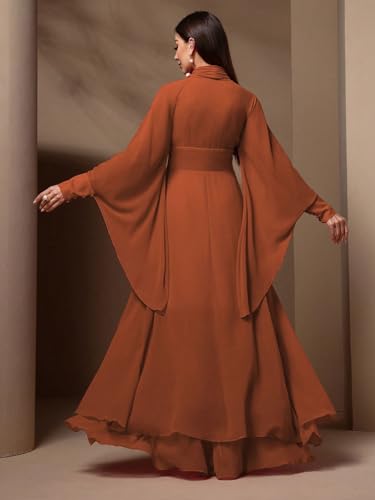 Image of TOLEEN Casual Dresses for Women Long Sleeve Flowy Swing Chiffon Maxi Dresses, Medium, Darkred-805