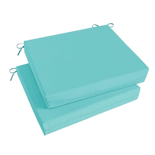 Image of Basic Beyond Outdoor Chair Cushions Set of 2, Square Corner Outdoor Cushions for Patio Furniture, Water Resistant Patio Chair Cushions with 2 Ties, 18.5x16x3, Teal