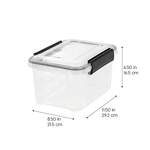 Image of IRIS USA WeatherPro 6 Qt Storage Bins with Lids, 6 Pack, BPA-Free Plastic Gasket Box with Tight Latch and Seal, Stackable Nestable Tote Tub - Clear /Black