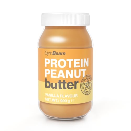 Mantequilla de cacahuete proteica GymBeam - Sin azúcar añadido, con cacahuetes tostados and aislado de proteína de suero, rica en fibra y ácidos grasos insaturados, Vainilla, 900 g
