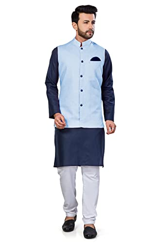 Image of BE ACTIVE Linen Blend Solid Pattern Trendy Comfortable Stylish Full Sleeve Kurta Pajama Set with Jacket Nehru Style Koti for Men's Ethnic Wear