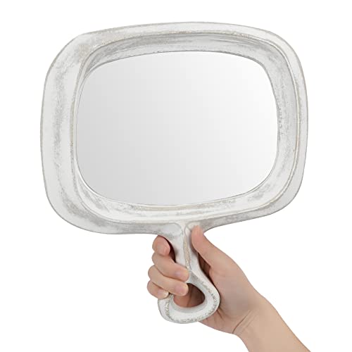 Optyuwah Espejo de mano retro con mango de madera para maquillaje, corte de pelo, afeitado, cuidado facial Cover