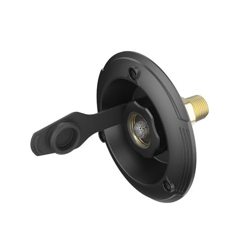 Image of Veepeak RV City Water Inlet with Check Valve, 3 /4'' NH to 1 /2'' NPT Male Thread Water Connection Fitting, Black 4-5 /8'' Flange with Dust Plug for Camper Motorhome Trailer Marine Freshwater Fill