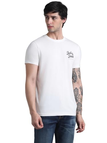 Image of Jack & Jones Men Pure Cotton Typography Printed Slim Fit T-Shirt