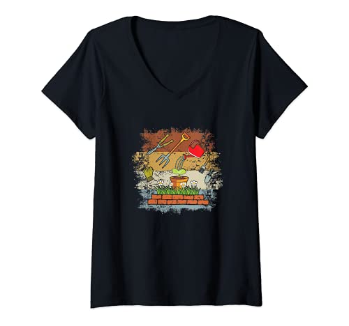 Mujer Jardinería Vintage Herramientas Jardinería Jardinería Amante Camiseta Cuello V