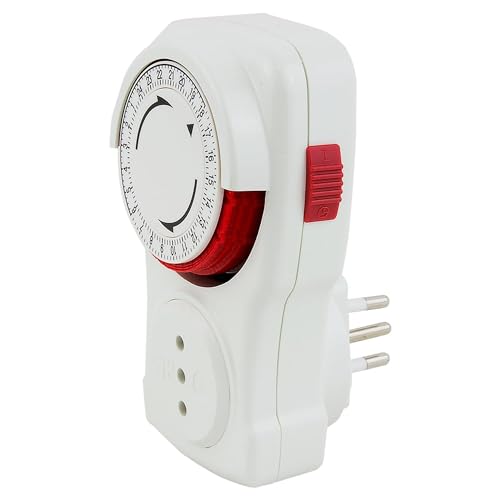 CARATTERISTICHE TECNICHE | Il Programmatore a ciclo giornaliero Poly Pool, presenta una programmazione minima ad intervalli di 15 minuti con selettori manuali. Il timer elettrico programmabile ha una spina 16A 2P+T e presa bivalente 10/16A 2P+T, con commutatore a 2 stadi.