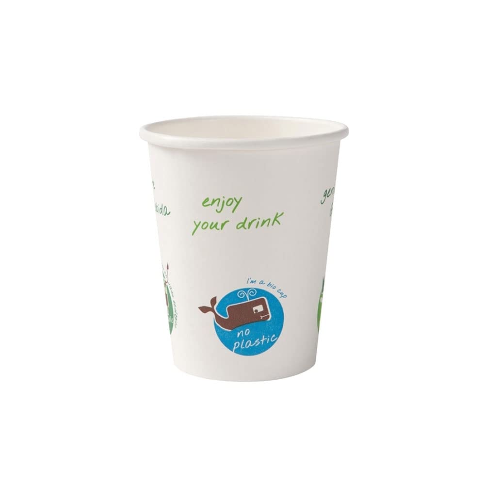 BIOZOYG 1000x vasos desechables 200 ml / 8 oz, Ø 80 mm blanco con coloridos iconos medioambientales - vasos cafe sin plástico y con materiales sostenibles - vasos cafe desechables