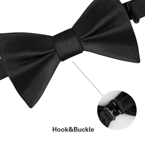 Image of Alizeal Mens 4pcs Formal Solid Bow Tie Set | Pre-tied Pocket Square Cufflinks Boutonniere for Wedding Everyday Use