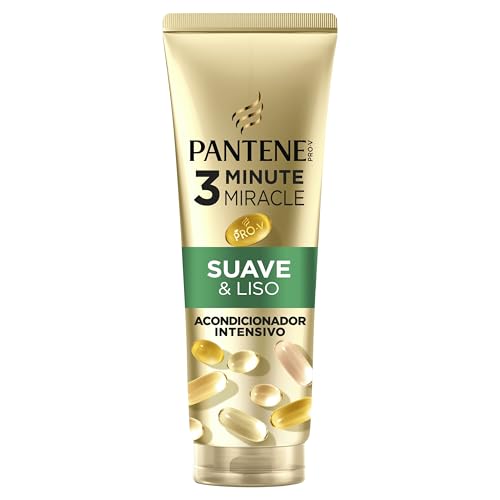 Pantene Pro-V Suave y Liso Acondicionador 3 Minute Miracle 220ml para Pelo Encrespado y Seco. Fórmula Pro-V con Active Nutri-Plex. Ayuda a Suavizar y Revitalizar el Pelo. Con Ácido Hialurónico