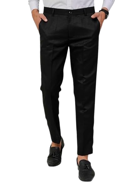 Men's Formal Black Cotton Trousers, Classic Fit, Straight Leg, Business Casual Dress Pants-image-0