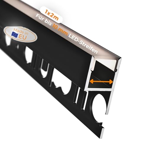 Alupona Mola-Up LED Fliesenprofil I 1 x 2 m I Langlebige Aluminium Fliesen-Abschlussleiste für LED Streifen bis 1cm Breite I LED Trockenbauprofil schwarz I Fliesenschiene + Acryl Abdeckung schwarz Alupona Mola-Up LED Fliesenprofil I 1 x 2 m I Langlebige Aluminium Fliesen-Abschlussleiste für LED Streifen bis 1cm Breite I LED Trockenbauprofil schwarz I Fliesenschiene + Acryl Abdeckung schwarz
