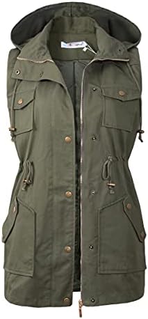 BBX Lephsnt Women's Front Zipper Solid Utility Anorak Hoodie Vest