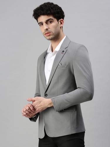 Image of SHOWOFFFF Mens Solid Single-Breasted Casual Blazer | Notched Lapel Long Sleeves Cotton Blazer for Men's | Slim Fit Blazer for Men's
