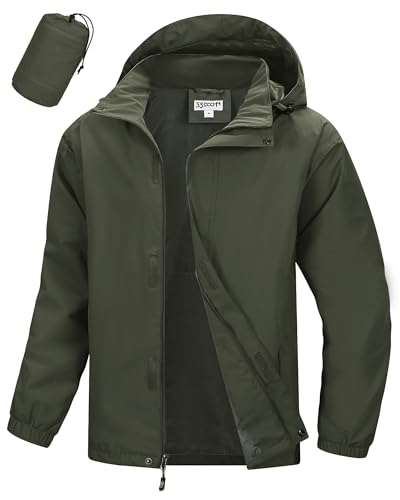 Image of 33,000ft Men's Packable Rain Jacket Waterproof Lightweight Raincoat Rain Shell with Hood for Outdoor Hiking Golf Travel