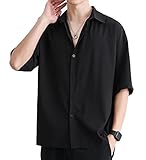 [COMOOS] シャツ メンズ 無地 ゆったり 大きいサイズ カジュアル メンズ シャツ 半袖 ドロップショルダー 透湿素材 オシャレ 快適な 柔らかい ボタンダウン ワイシャツ 人気 春夏秋