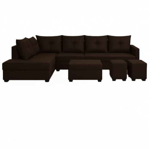 Image of SOCOZI Oriana 8 Seater LHS L Shape Sofa Set | Velvet Suede Fabric L Shape Sofa for Livingroom with 2 Ottoman & Centre Table | (Dark Brown)