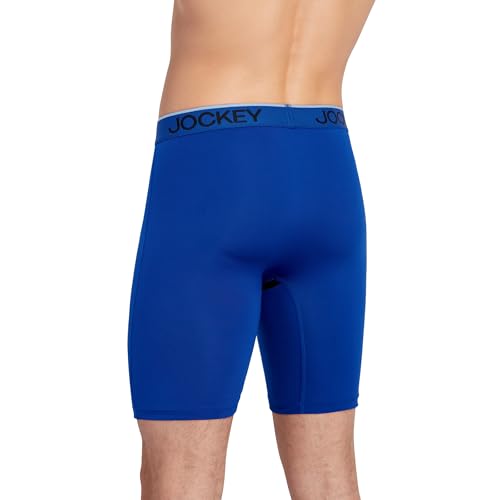 Jockey Men's Underwear Chafe Proof Pouch Microfiber 8.5" Long Leg Boxer Brief - 3 Pack, Bright Aqua/Iron Grey/Blue Jay Out, 2XL3