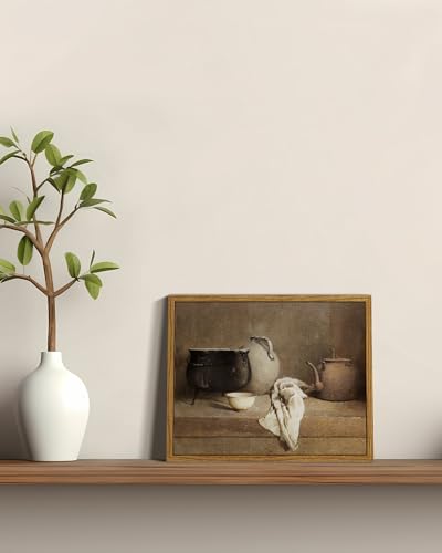 Image of ARPEOTCY Vintage Still Life Framed Canvas Wall Art, 8x10inch, Farmhouse Kitchen Wall Decor, Art Prints Home Decor Aesthetic, Oil Paintings for Dining Room, Living Room Bedroom Office Decoration