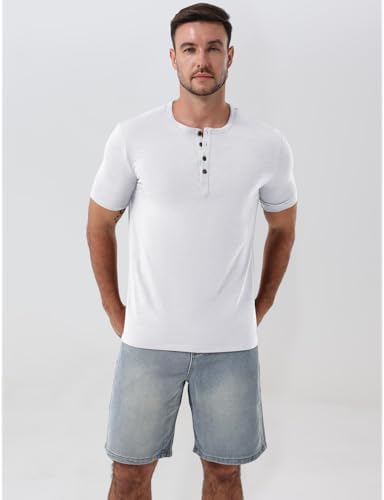 Men's Stretchy Short Sleeve Slim Fit Henley T-Shirt Casual Cotton 4 Buttons Tee Shirts4