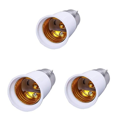 Image of GreyWings B22 to E27 Converter Lamp Holder Adapter - White Plastic Bulb Base Socket, Pin to Screw Converter for LED & CFL Bulbs, Pack of 3