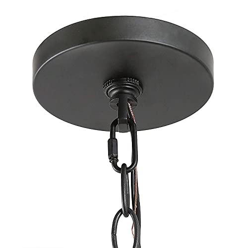 Laluz Farmhouse Chandelier, Dining Room Light Fixture, Drum Chandeliers, 16” Width, Oil Black & Wood Painted Finish #TOP6