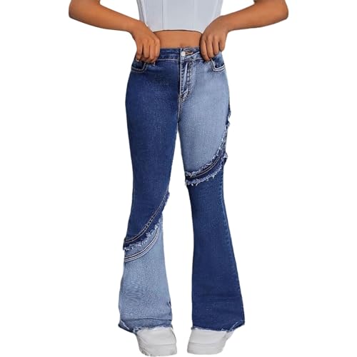 Schlaghose Jeans mit Löchern Mädchen Flared Jeans Schlagjeans Spleißen...