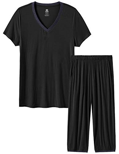 Image of JINSHI Women's Pajamas Set Short Sleeve Top and Capri Pants Lightweight Sleepwear Comfy Pjs Lounge Set with Pockets