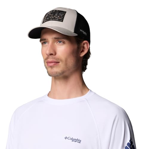 Image of Columbia Unisex Unisex PFG Fish Flag Mesh Snap Back Hat, Light Cloud /Black /Camo Fish Flag, One Size