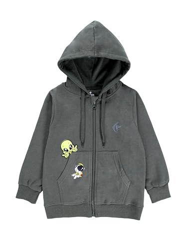 Image of KiddoPanti Boys Solid Cotton Full Sleeve Zip-Up Front Open Hooded Sweatshirt