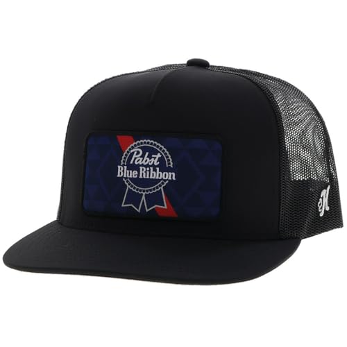 Image of HOOEY Officially Licensed Pabst Blue Ribbon One Size Fits All Adjustable Snapback Hat for Men and Women Mesh Back Trucker Hat