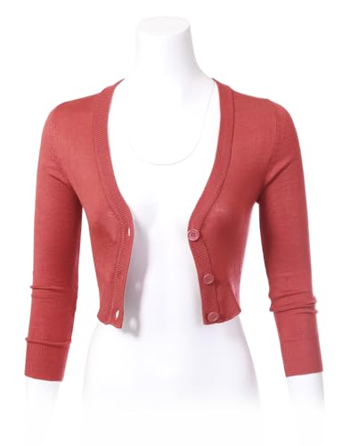 Image of Allsense Women's Cropped Bolero Shrug Cardigan | 3 /4 Sleeve, Button Down, Lightweight Knit Sweater