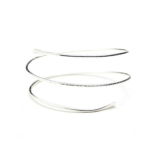 HUNO Minimalist Metal Punk Spiral Coil Upper Arm Cuff Open Arm Bracelet Armlet Adjustable Hammered Wrap Armband Bangle for Women-Spiral Silver