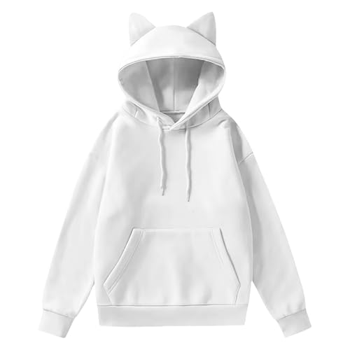 Nuoke sweatshirts for women uk,ladies sweatshirts,Oversized For Women Cute Cat Ear Pullover Loose Fit Long Sleeve Ear Sweatshirt White
